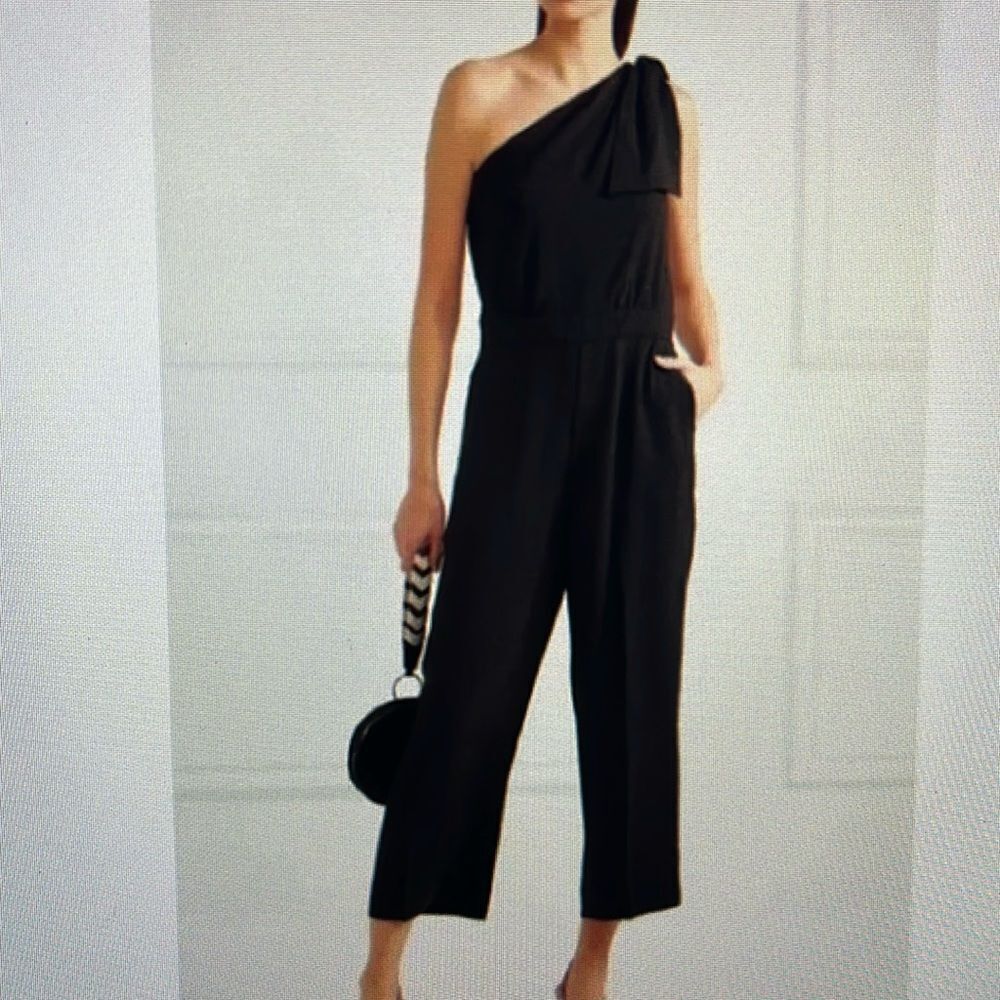 J.‎ Crew One Shoulder Black Sleeveless Wide Leg Cropped Jumpsuit Women's Size 4